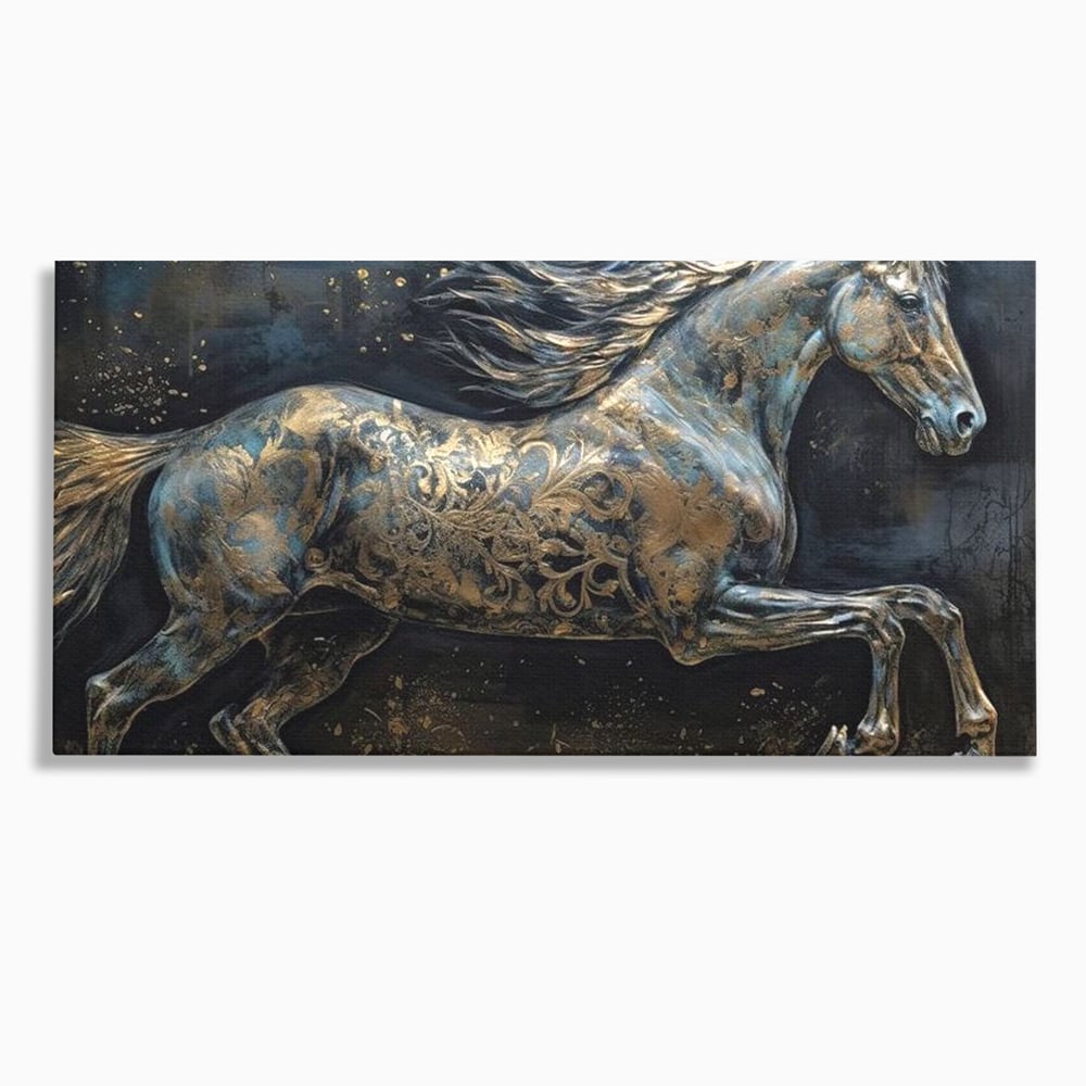Tablou canvas cu tablou canvas cu armasar in galop, fara rama, pe sasiu de lemn